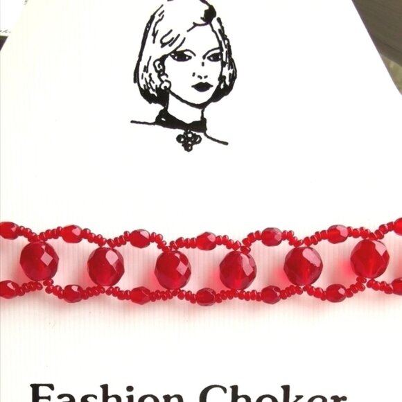 FESTIVE Red Crystal Choker Necklace - Picture 1 of 2